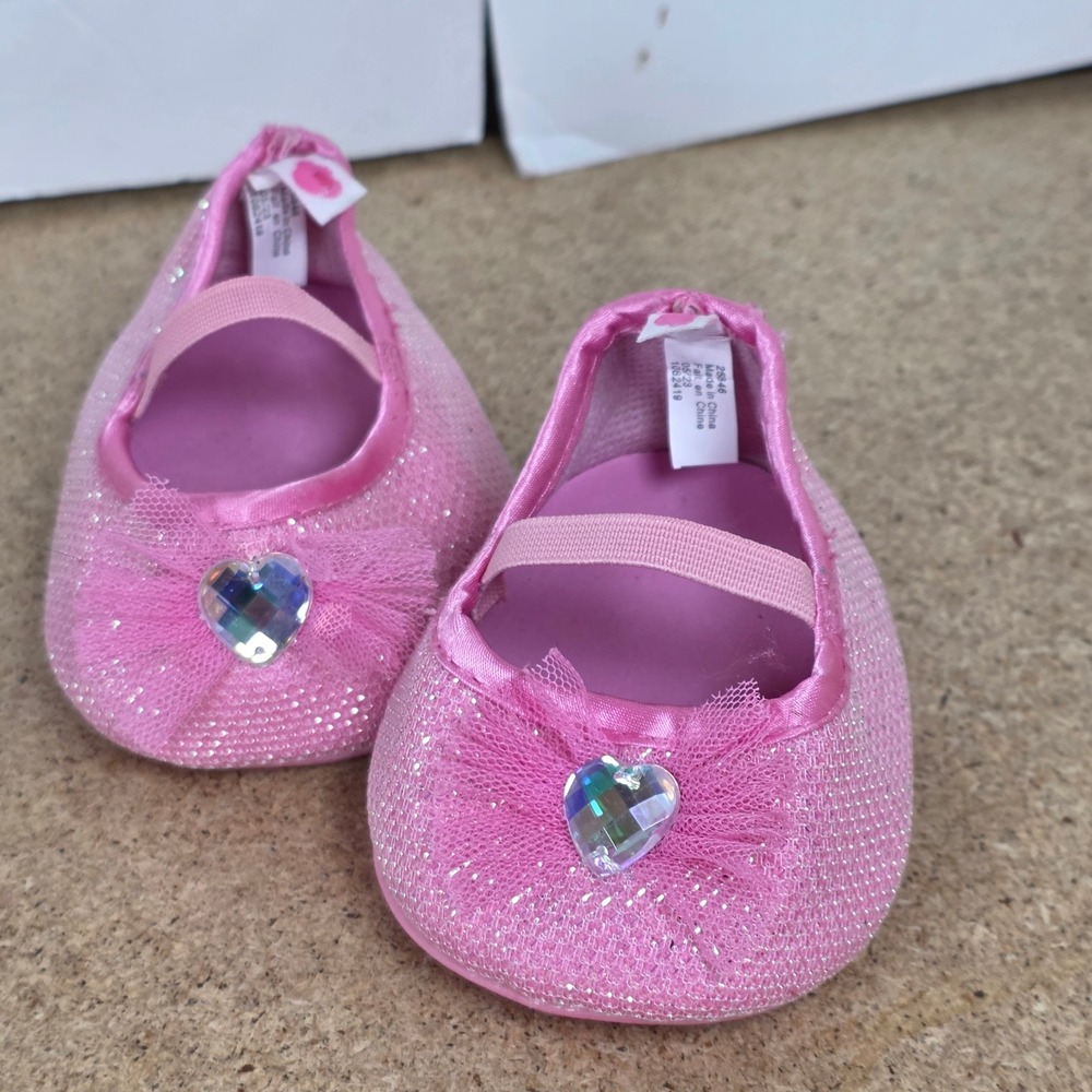 Build-A-Bear Pink Glitter High Heel Shoes Heart Gem Bow Doll Accessories 25846